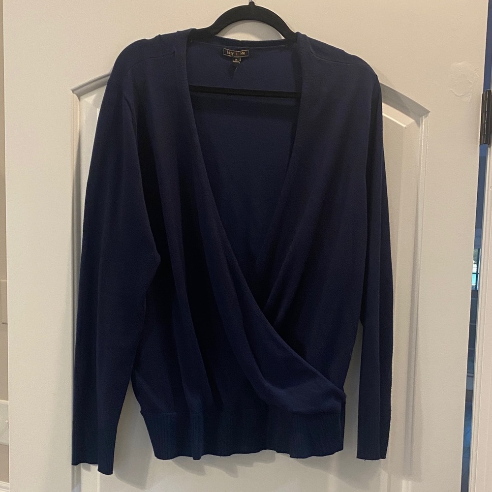 Navy Blue Surplice V-Neck Women's Sweater